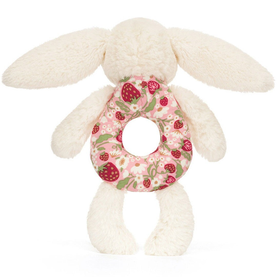 jellycat rammelaar blossom cream konijn - berry - 18 cm   | BRR4MS | 3
