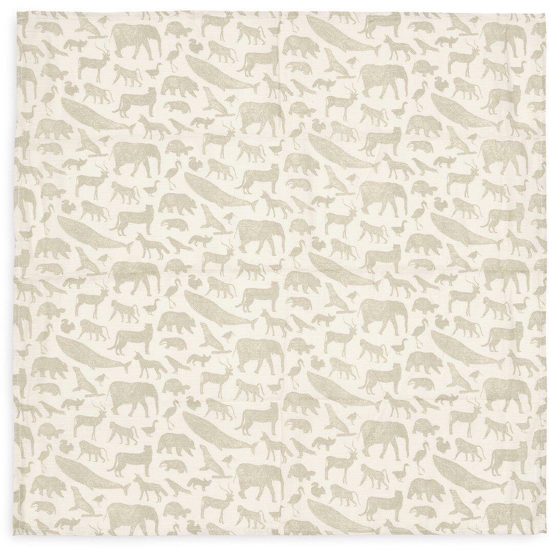 jollein hydrofiele multidoeken 70x70 cm - animals - olive green - 3st | 535-851-67043 | 3