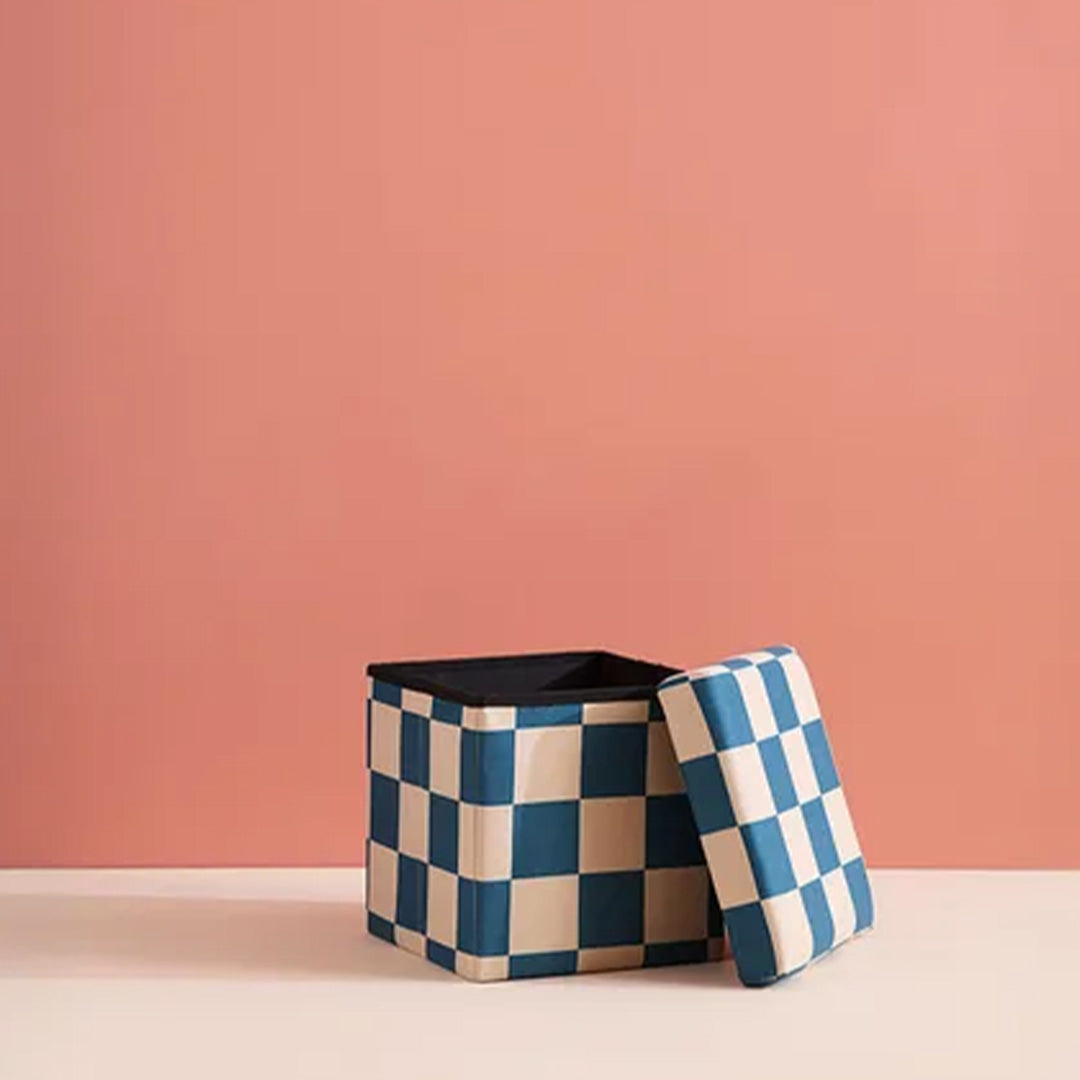 kids concept opbergpoef check - teal - 30 cm | 1001064 | 2