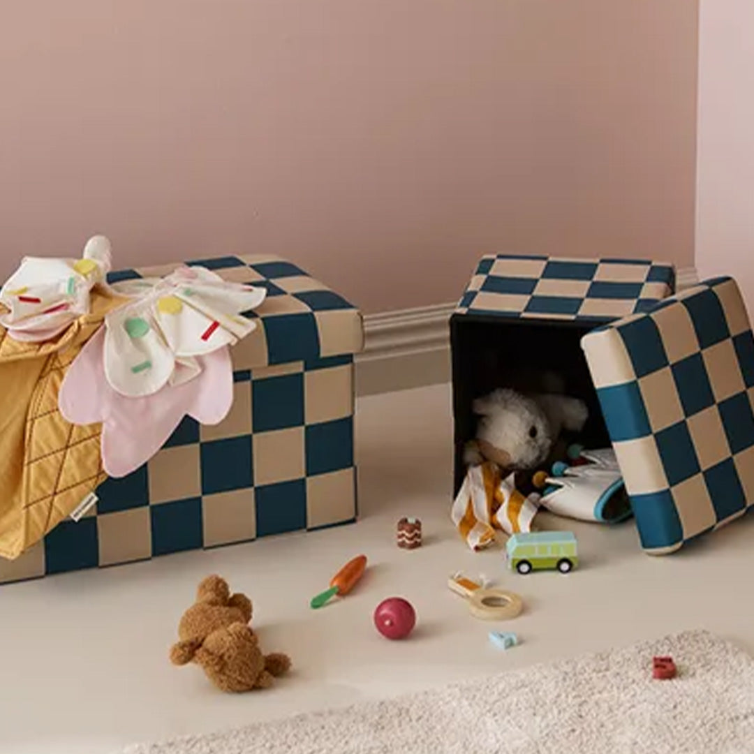 kids concept opbergpoef check - teal - 30 cm | 1001064 | 3