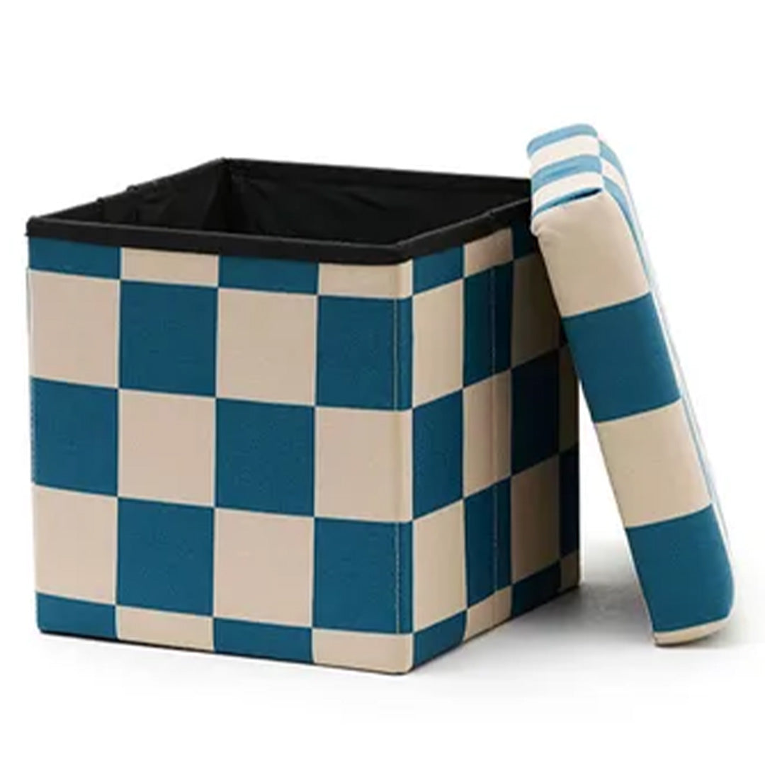 kids concept opbergpoef check - teal - 30 cm | 1001064 | 4