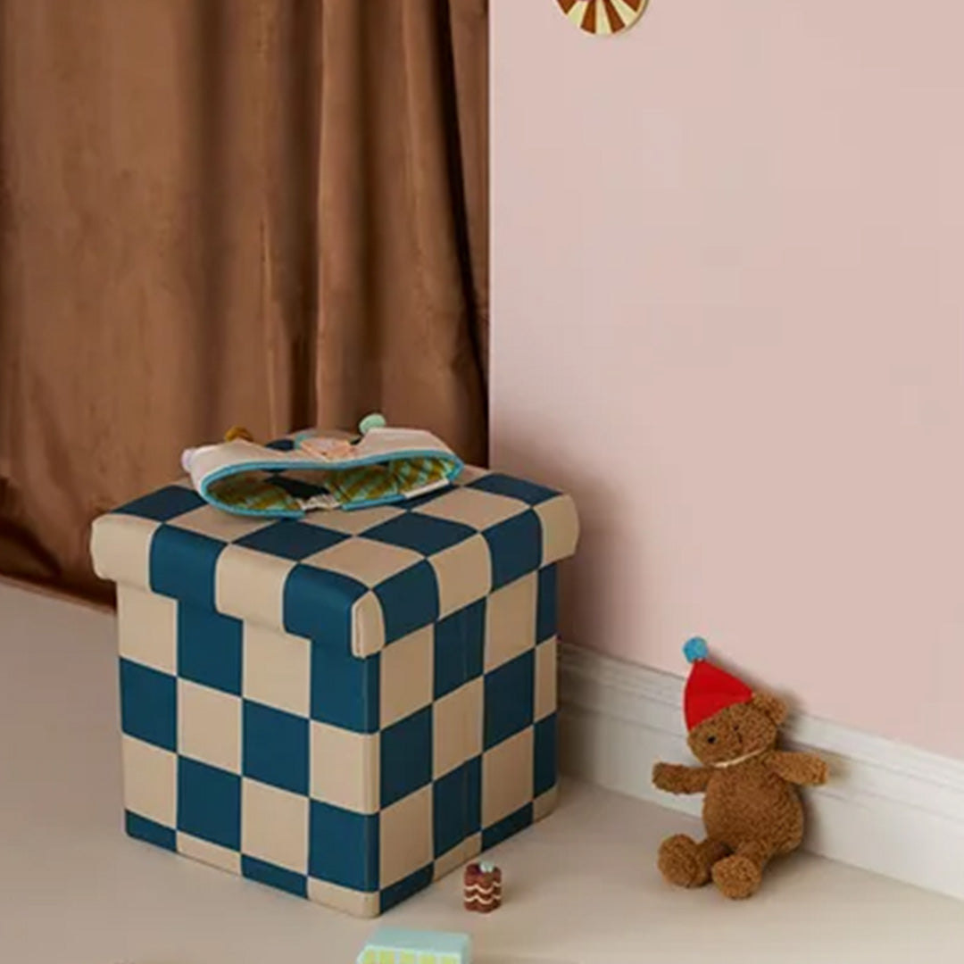 kids concept opbergpoef check - teal - 30 cm | 1001064 | 45