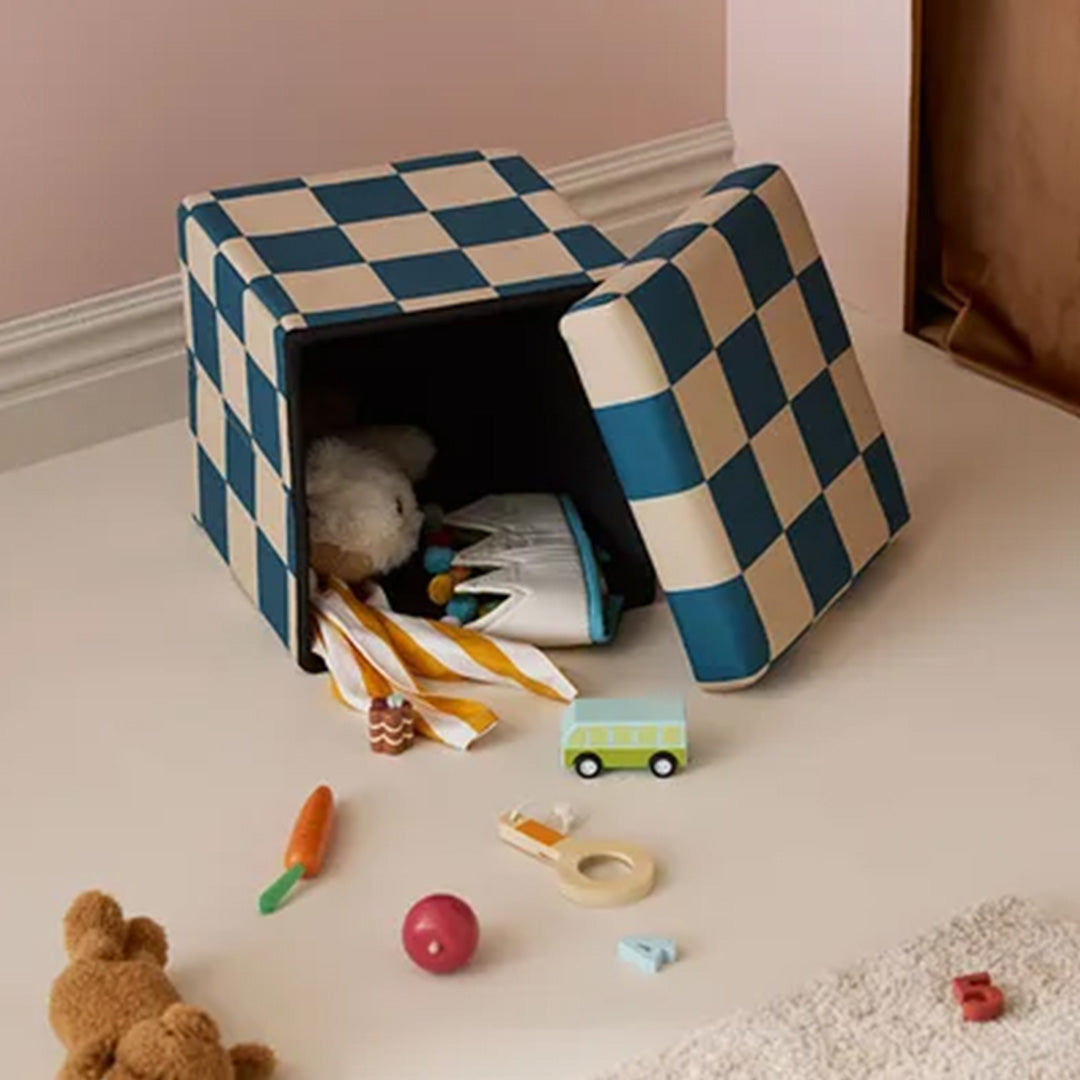 kids concept opbergpoef check - teal - 30 cm | 1001064 | 46