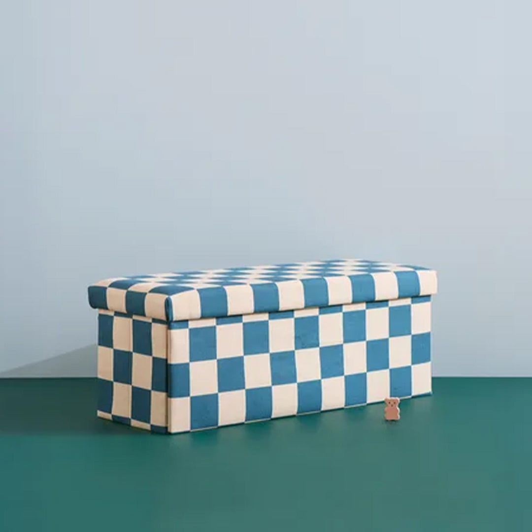 kids concept opbergpoef check - teal - 80 cm | KIDS1001063 | 3