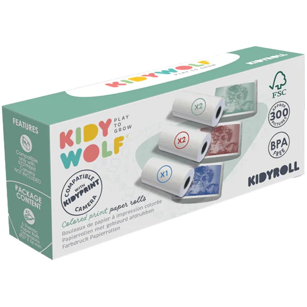 kidywolf fotopapier voor kidyprint kindercamera - gekleurd - 5st | KIDYROLL-CO | 0