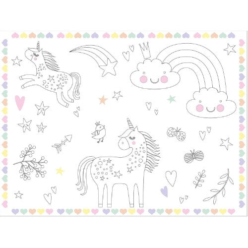 kleurplaat placemats eenhoorns en regenbogen - 6st  | 68337 | 0