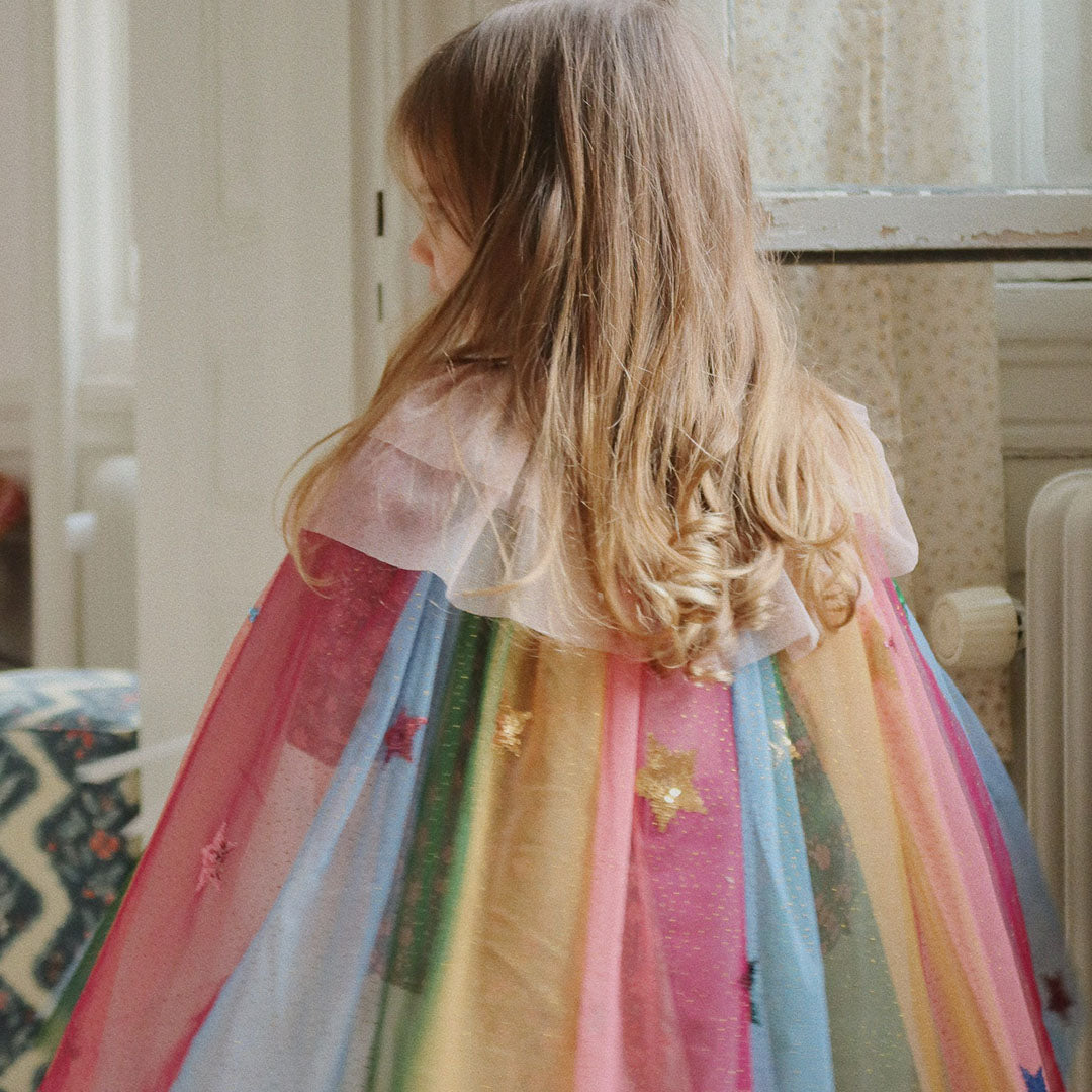KS103823-5-8Y | konges sløjd verkleedcape en staf - glitter rainbow - 5-8 jaar | 2