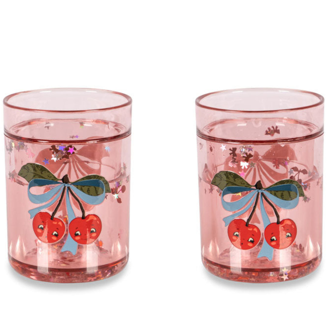 konges sløjd kinderbekers met glitter - cherry bow - 2st | KS103024-CHERRY-BOW | 1