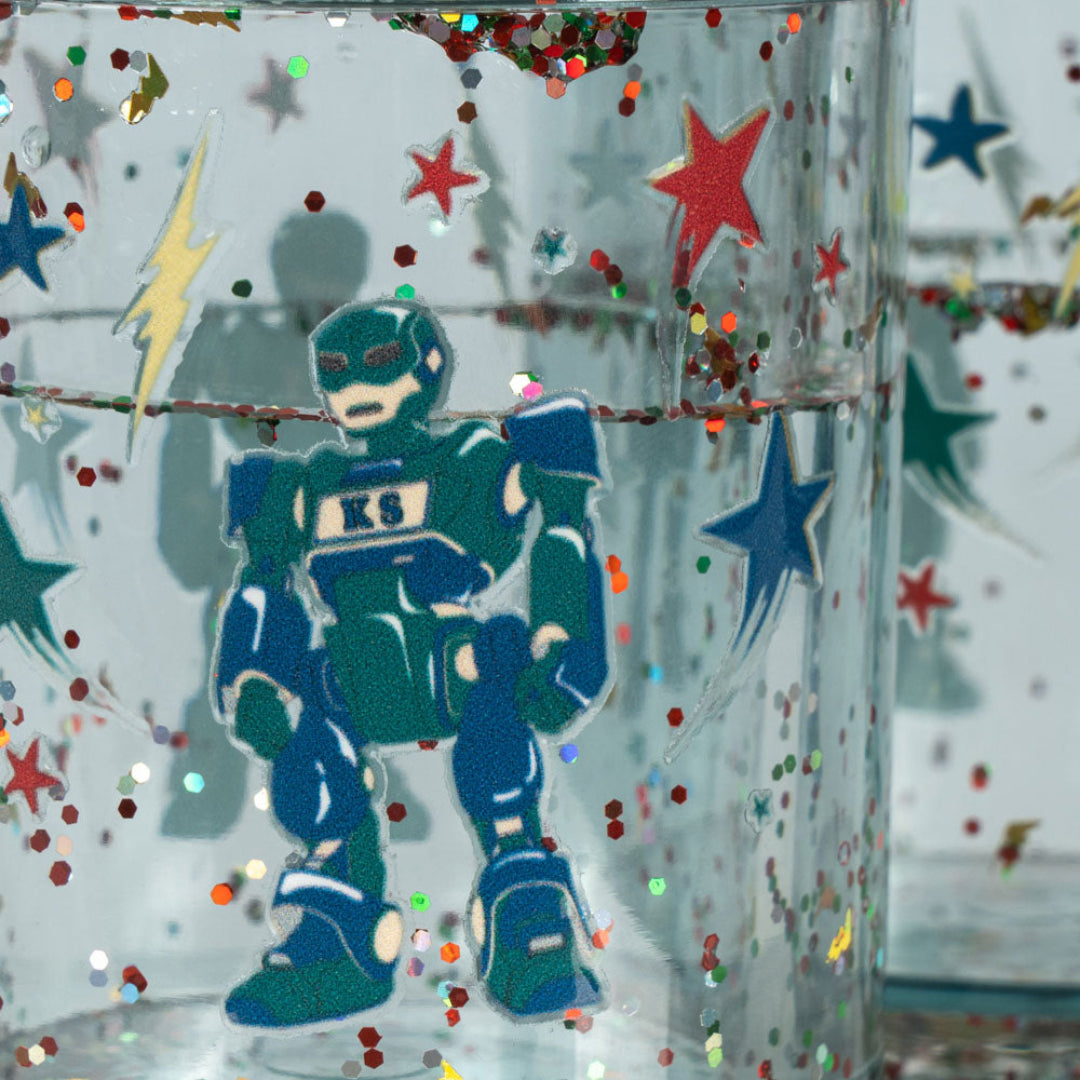 konges sløjd kinderbekers met glitter - hero robot - 2st | KS103024-HERO-ROBOT | 2