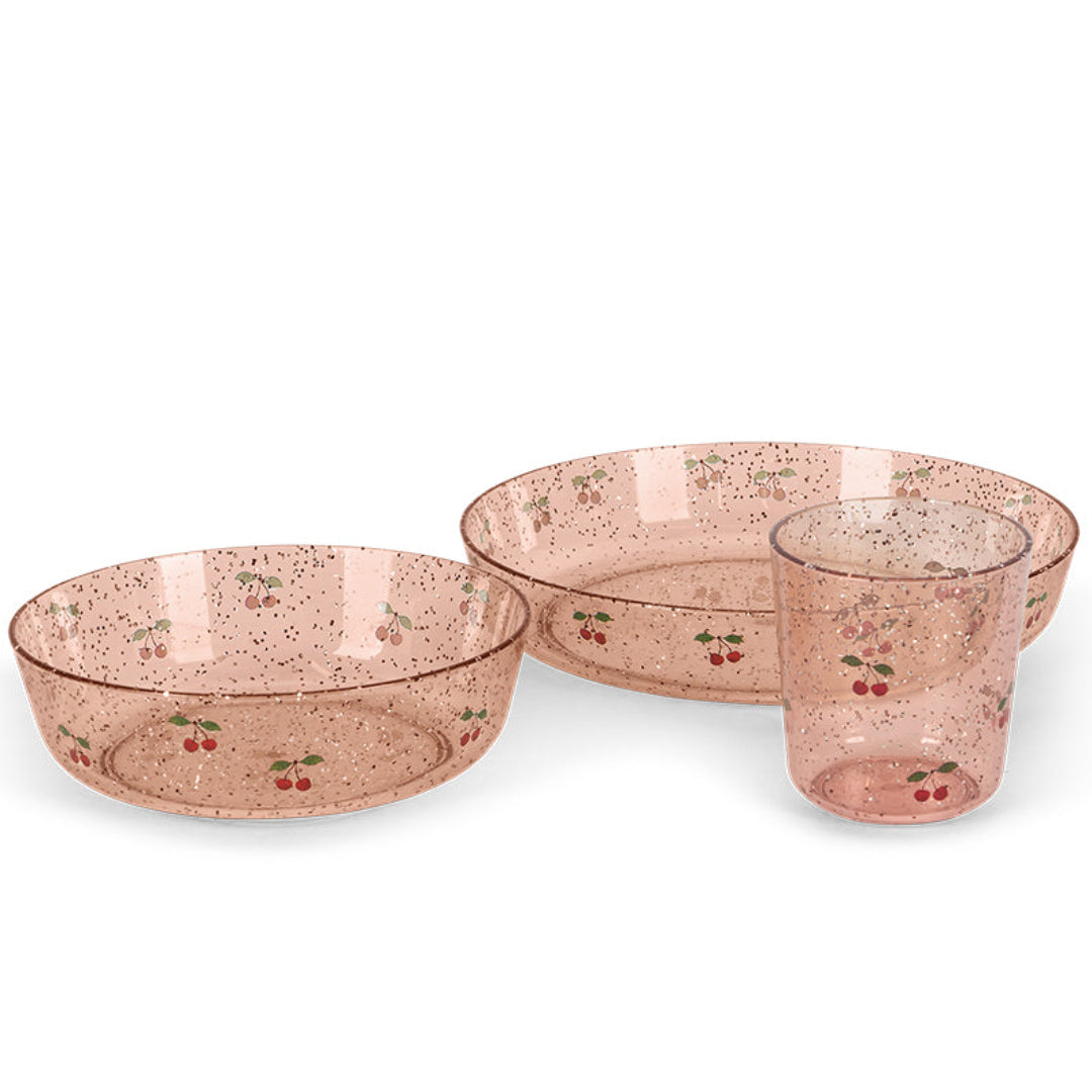 konges sløjd kinderservies sparkling - cherry - 3-delig | KS105659-CHERRY | 1