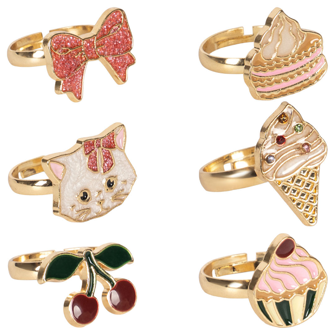 konges sløjd kinderringen met doosje -  kitty sweets - gold - 6st | KS106088-S35028 | 2