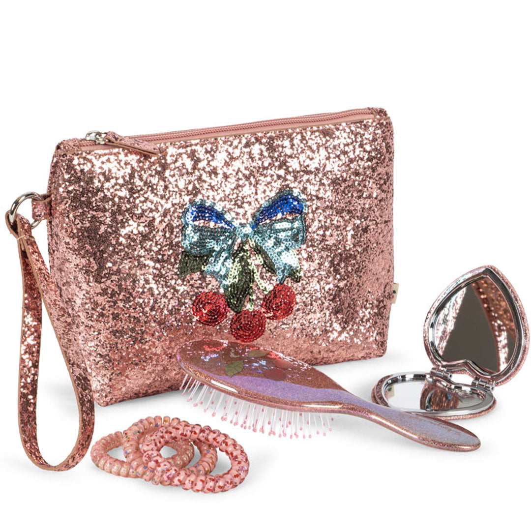 konges sløjd toilettas met borstel en spiegel - glitter rose | KS103815 | 0