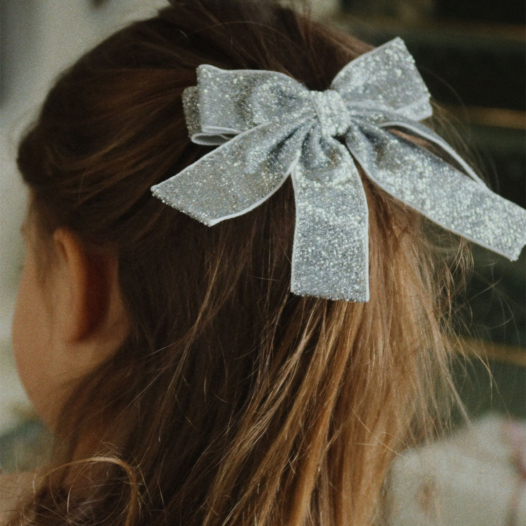 ks104309 | konges sløjd haarclip glitter velvet double bow - silver | 2