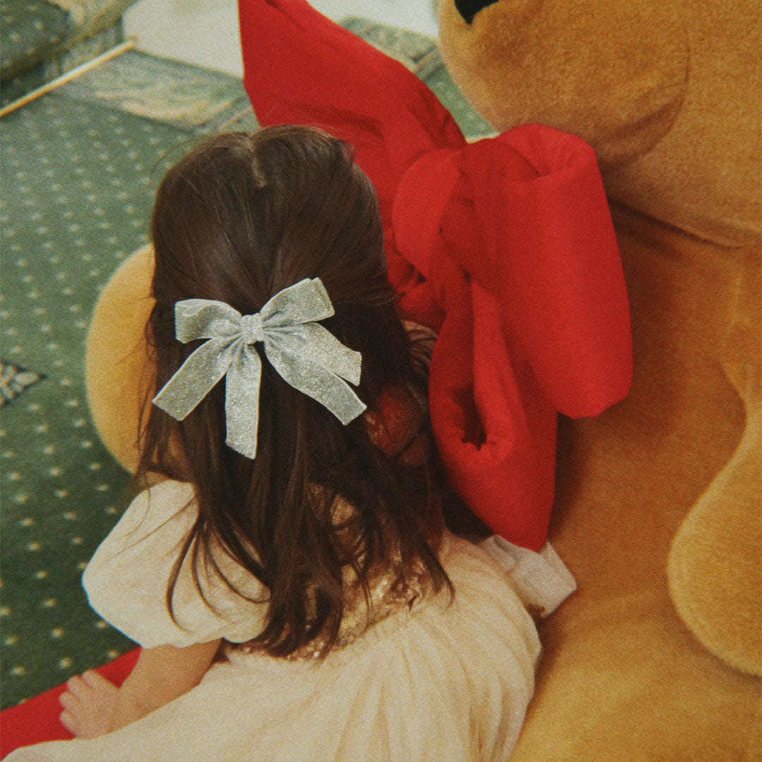 ks104309 | konges sløjd haarclip glitter velvet double bow - silver | 4