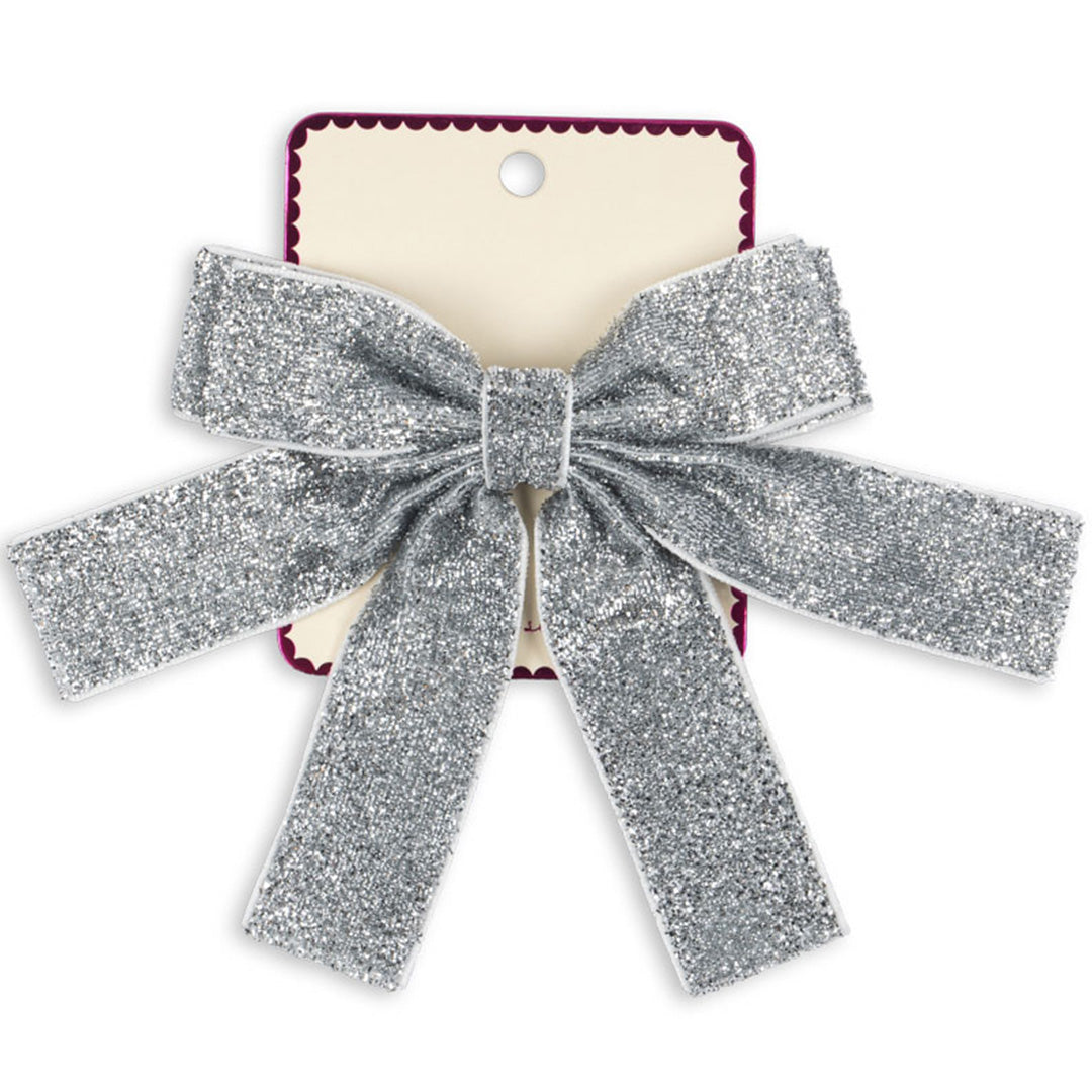 ks104309 | konges sløjd haarclip glitter velvet double bow - silver | 6