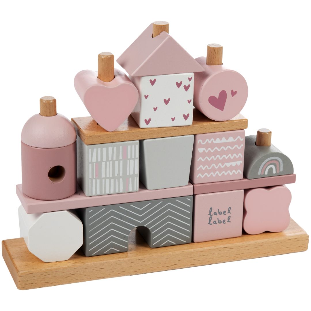 label label stapelblokken house pink - 25-delig | LLWT-25088 | 0
