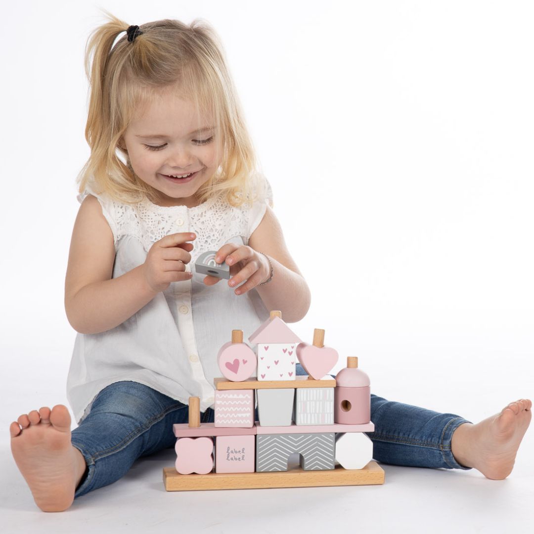 label label stapelblokken house pink - 25-delig | LLWT-25088 | 1