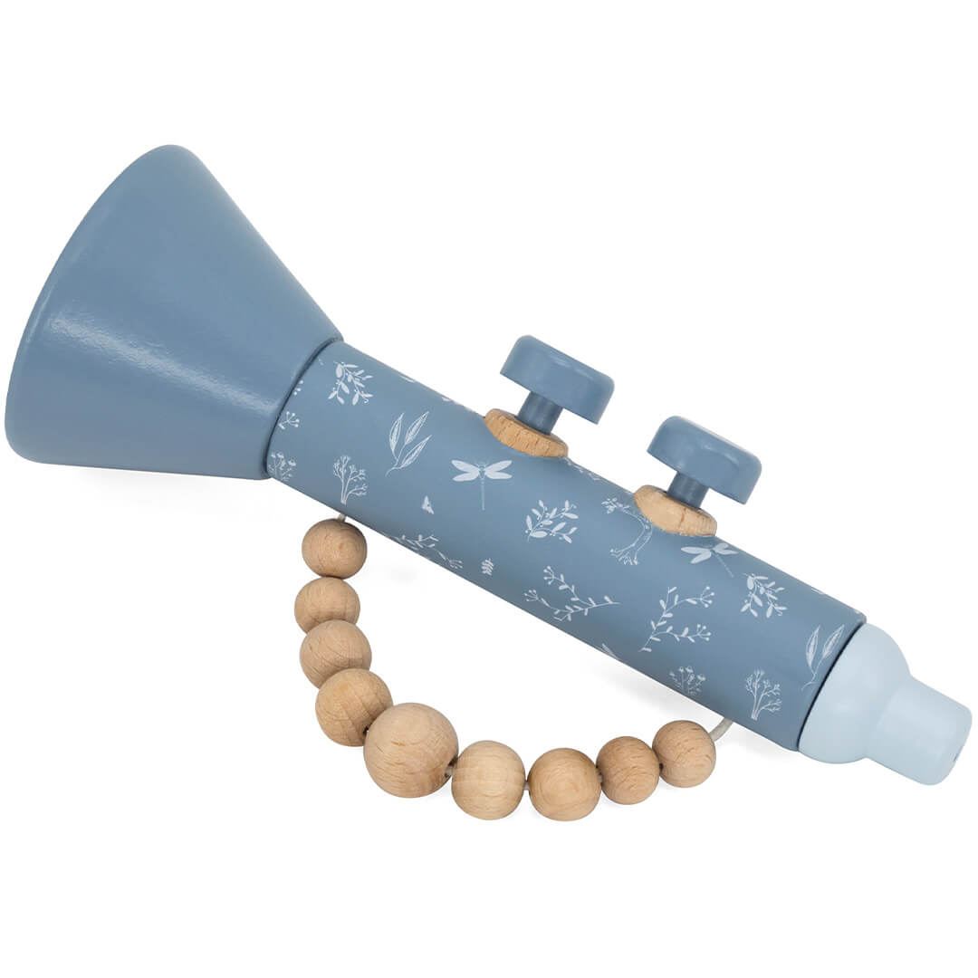 label label trompet met rammelaar - blue | LLWT-04496 | 3