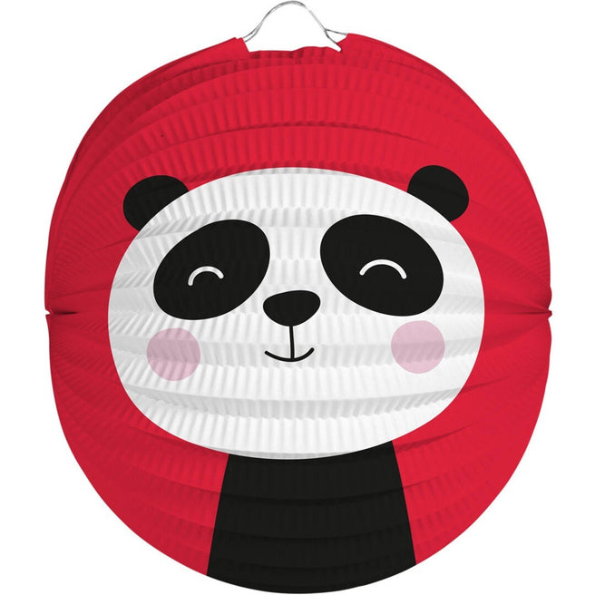 Folat rode papieren lampion met een panda gezicht.