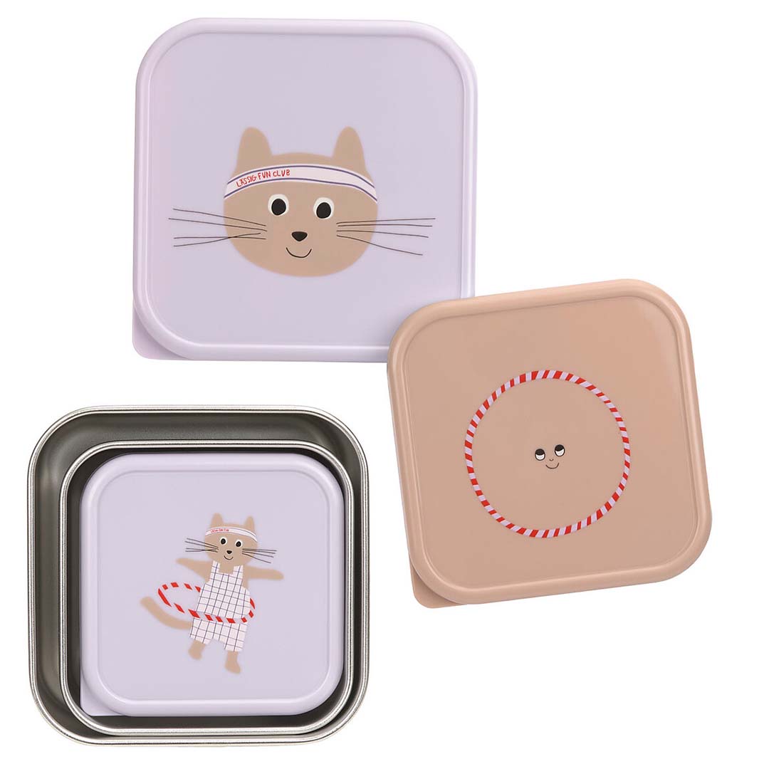 lässig rvs snackdoosjes tiny team - cat - 3st