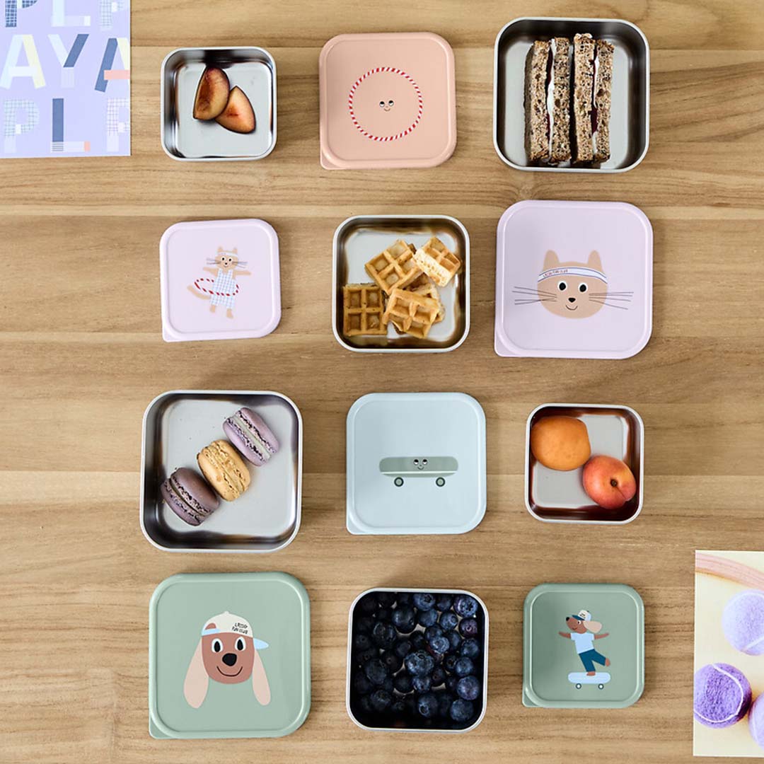 lässig rvs snackdoosjes tiny team - cat - 3st