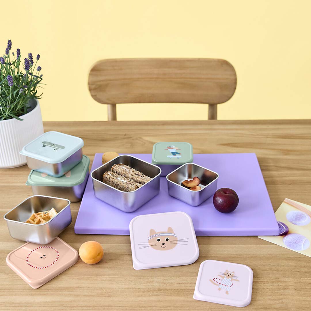 lässig rvs snackdoosjes tiny team - cat - 3st