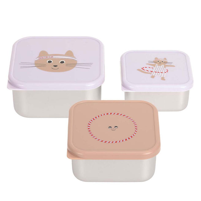 lässig rvs snackdoosjes tiny team - cat - 3st