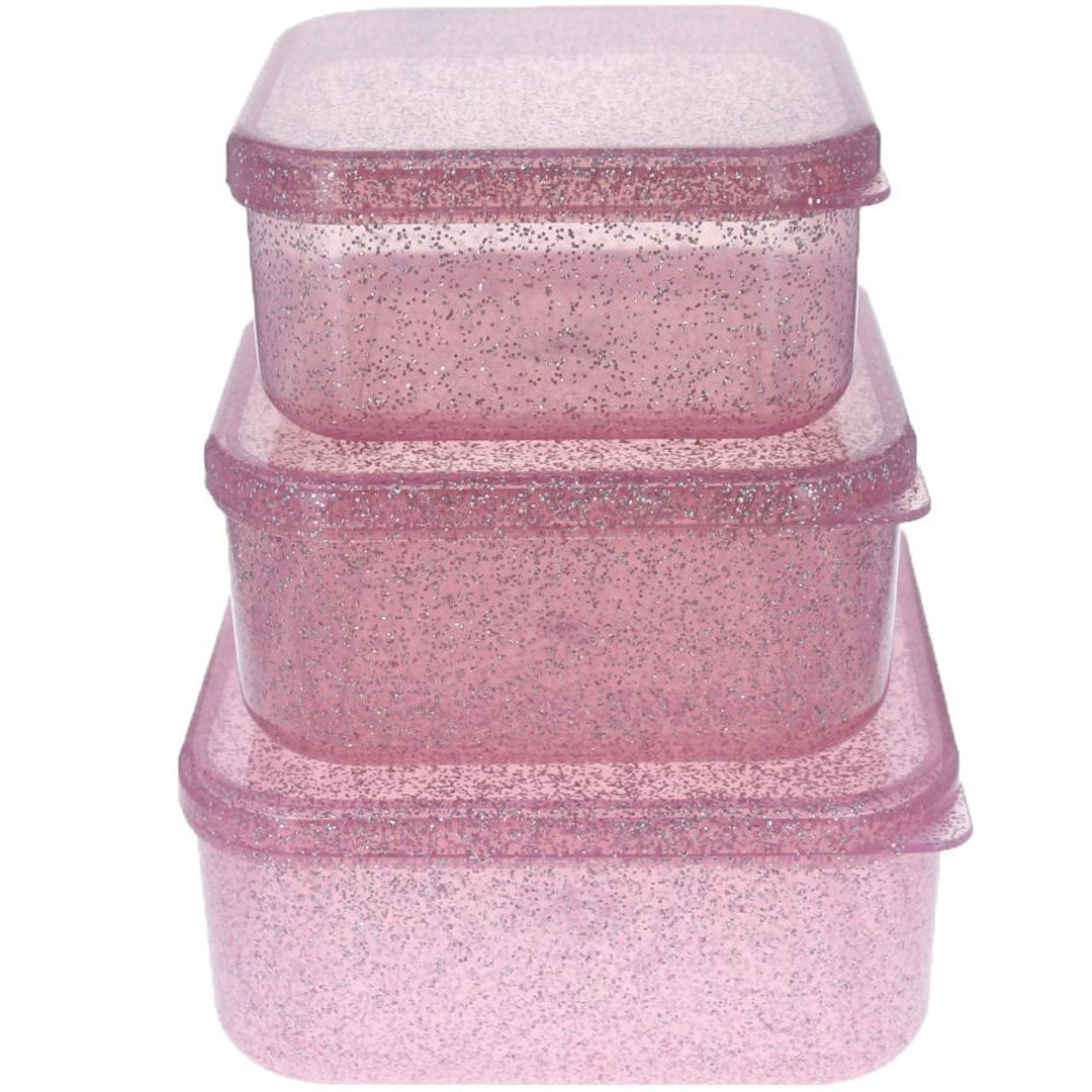 le petit souk lunchbox set glitters - roze - 3st | 32508 | 0