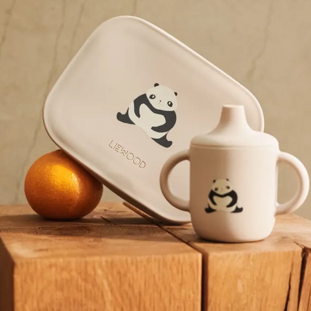 liewood rvs broodtrommel arthur - panda - sandy - dark grey | LW14982-2638 | 2