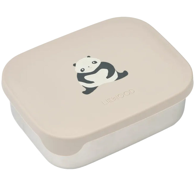 liewood rvs broodtrommel arthur - panda - sandy - dark grey | LW14982-2638 | 1