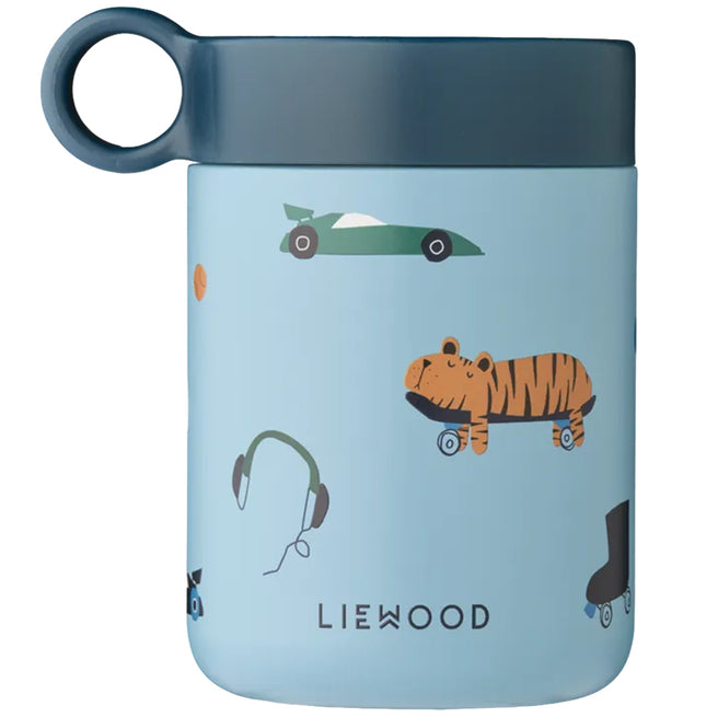 liewood rvs thermoscontainer kiani - fun - beach blue - 350 ml | LW19960-2621 | 1