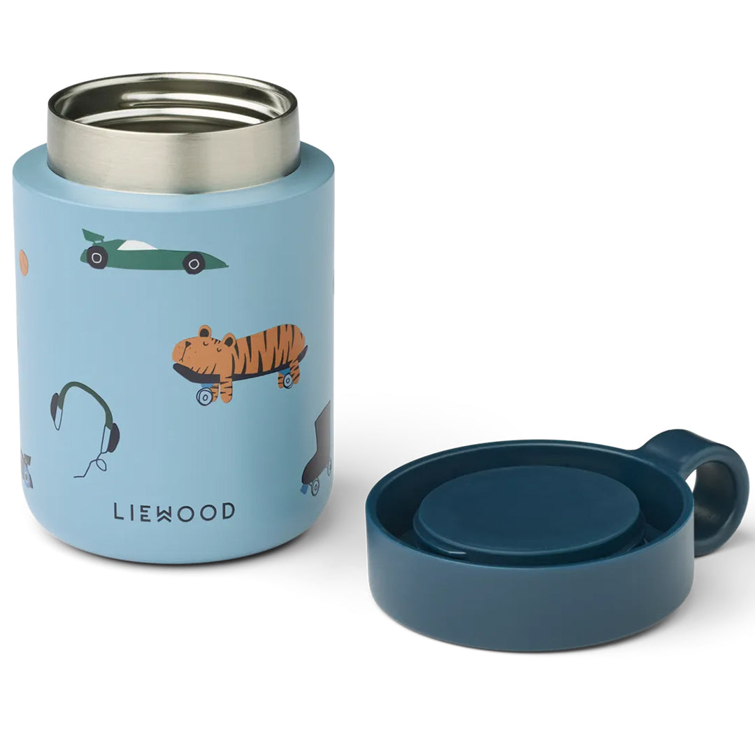 liewood rvs thermoscontainer kiani - fun - beach blue - 350 ml | LW19960-2621 | 2