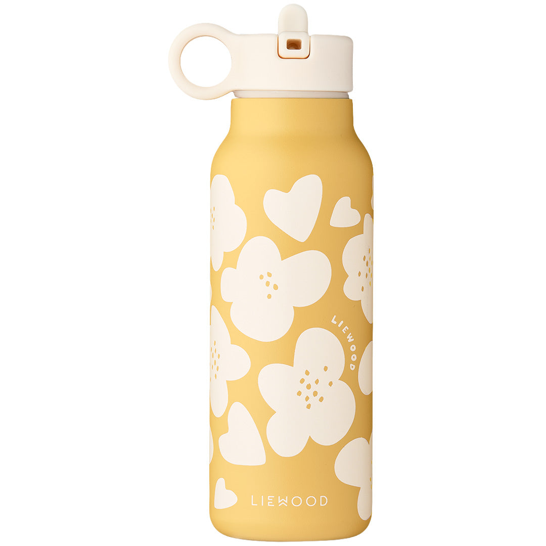 liewood rvs thermosfles falk - flower - lemon yellow - 350 ml