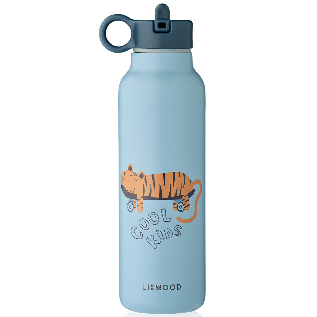 liewood rvs thermosfles falk - tiger - beach blue - 500 ml