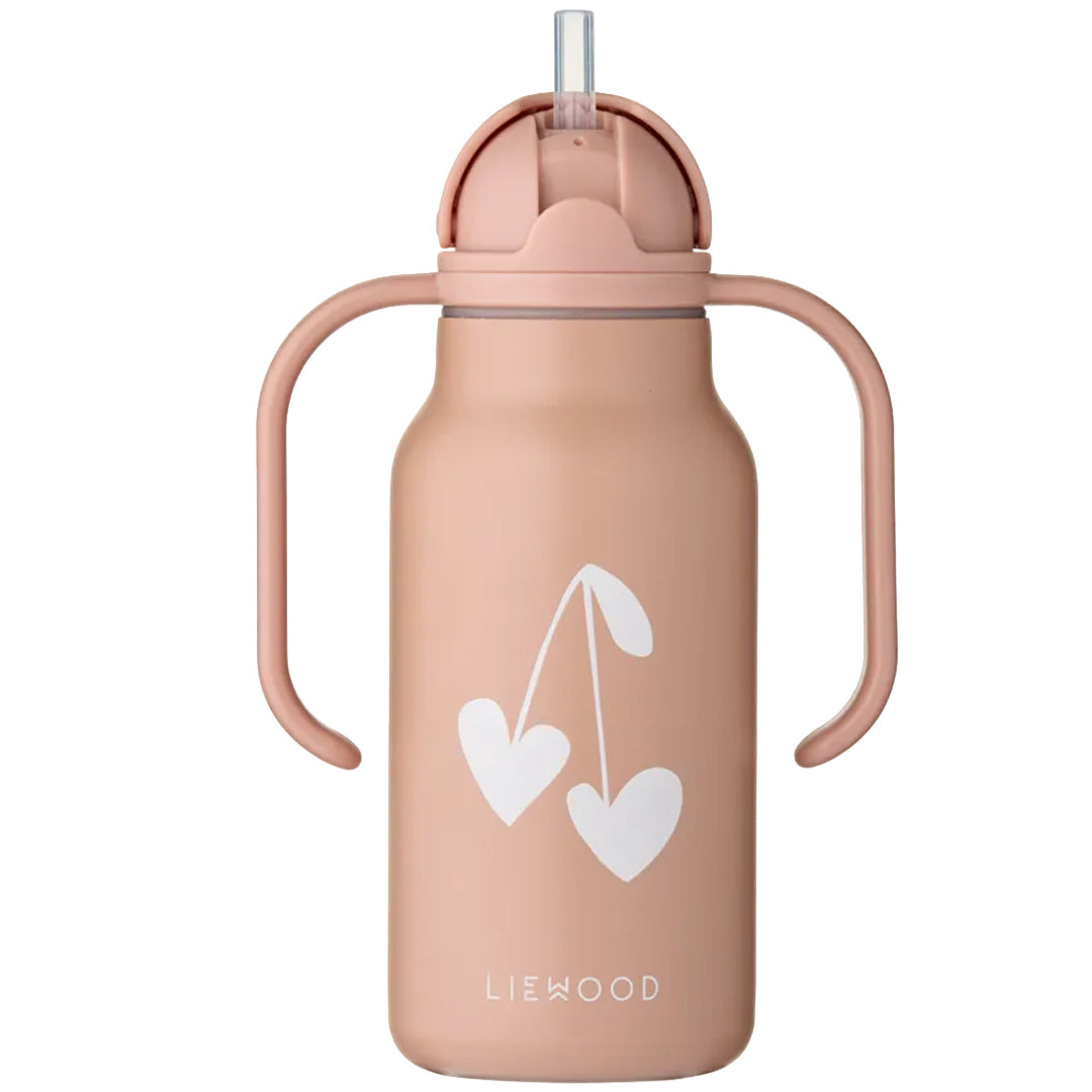 liewood rvs thermosfles kimmie - sweethearts - apple blossom - 250 ml met rietje zichtbaar