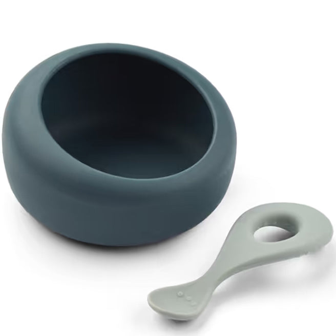 liewood siliconen kinderkom met lepel whale blue dove blue | LW20335-1744 | 0