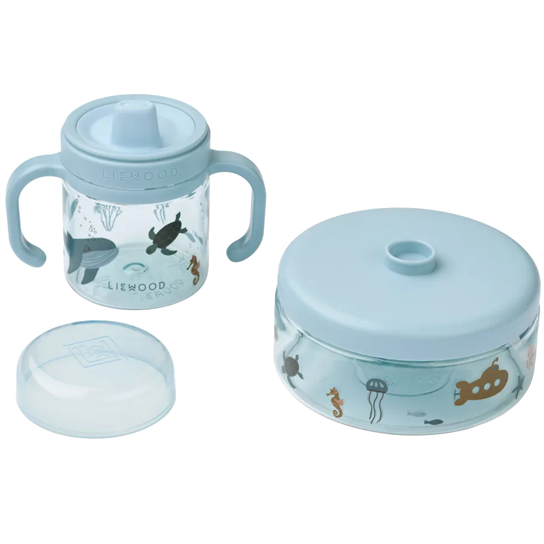 liewood snackdoosje met drinkbeker beatrix - sea creature - sandy | LW20553-1032