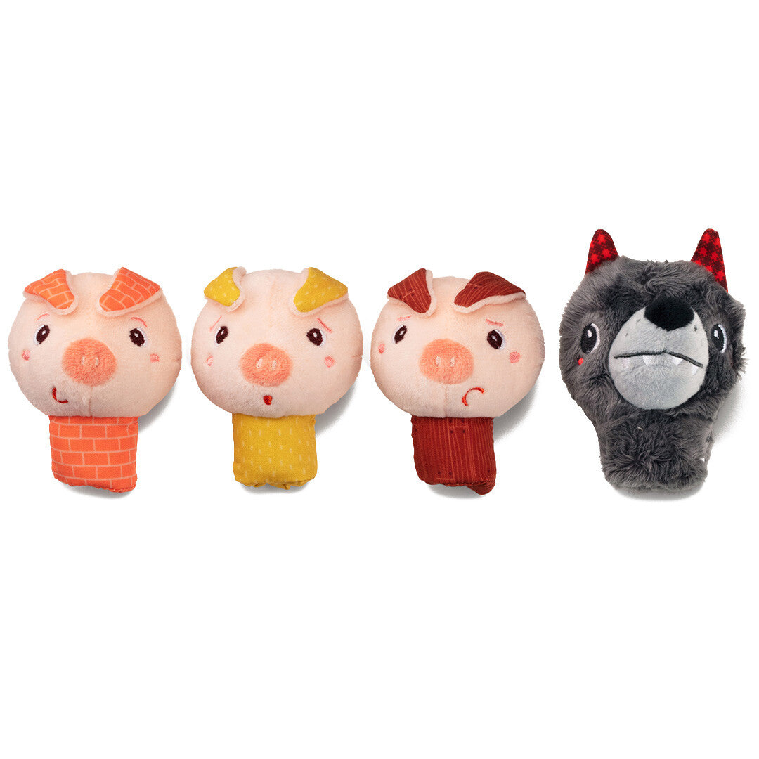 lilliputiens vingerpoppetjes de wolf en de drie biggetjes - 4st | 22.83408 | 0