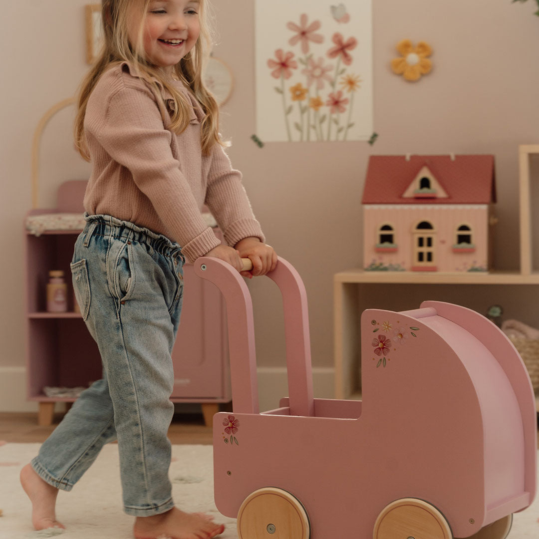 little dutch houten poppenwandelwagen - roze | LD2519 | 1