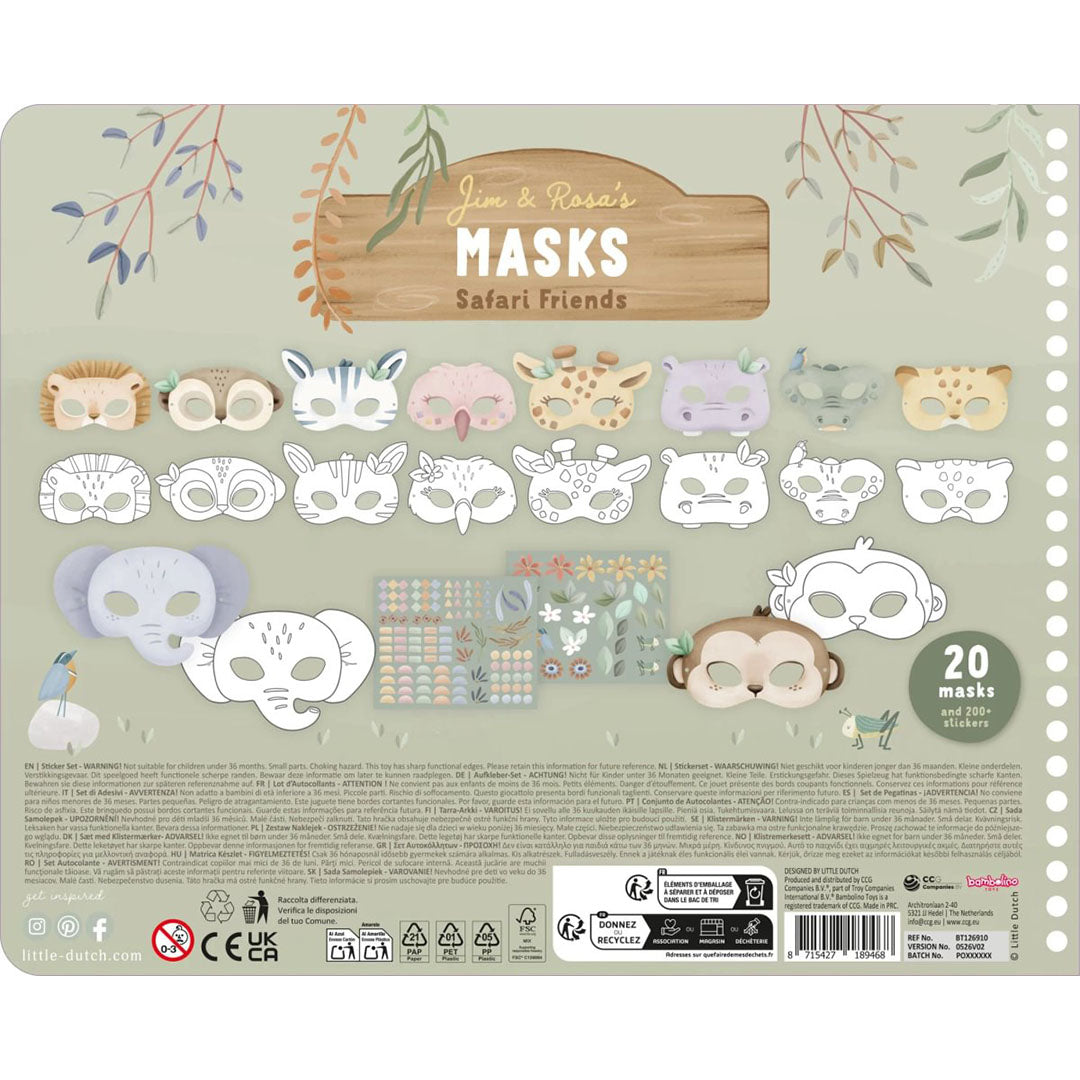 little dutch knutselboek maskers - jim - safari friends | LDBT126910 | 4
