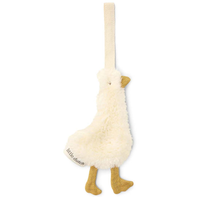 Little Dutch pluchen speendoek in de vorm van een crèmekleurige gans met een lus bovenaan.