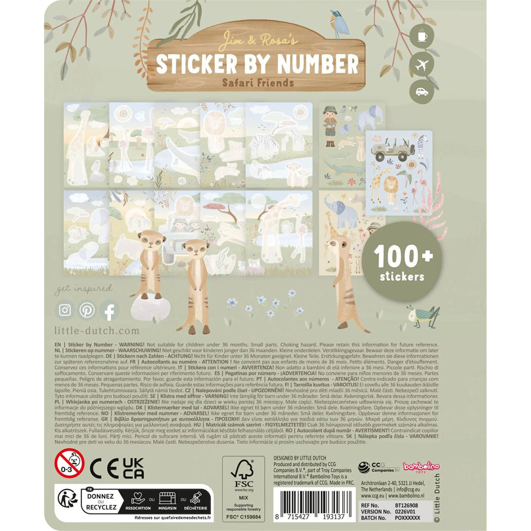 little dutch stickerboek op nummer rosa - safari friends | LDBT126908 | 2