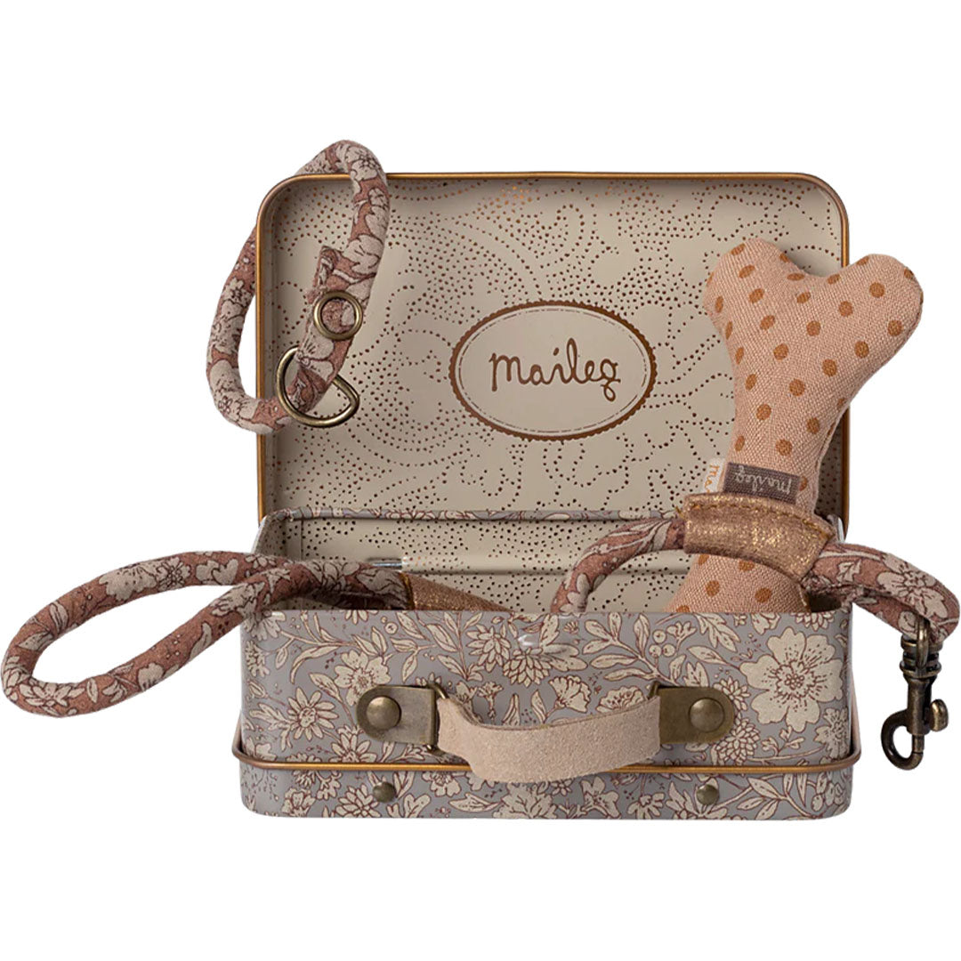 maileg knuffelhond accessoires met koffer rose | 16-5920-01 | 0