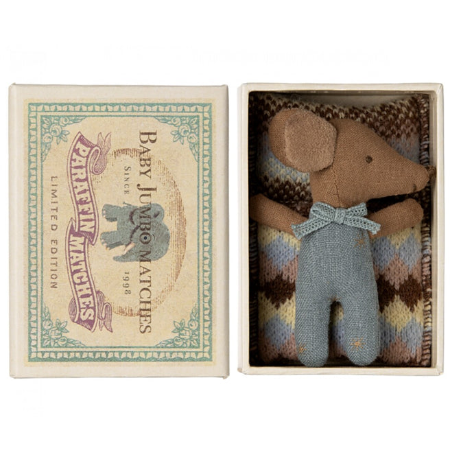 maileg knuffelmuis baby sleepy-wakey bruin - blue - 8 cm | 17-4001-00 | 0
