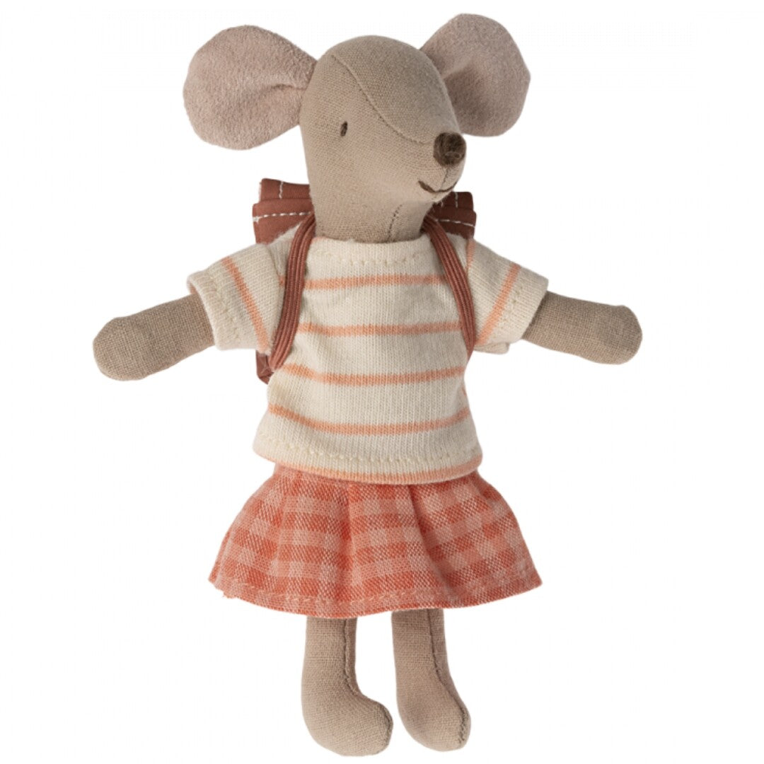 maileg knuffelmuis grote zus met magneten - coral - 13 cm | 17-4204-00 | 0