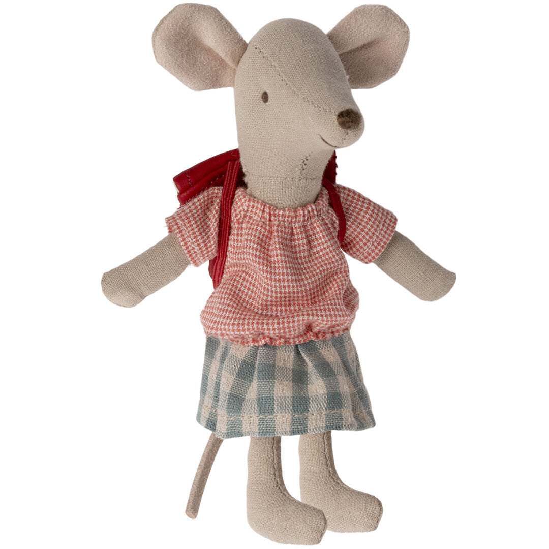 maileg knuffelmuis grote zus met magneten - geruite rok - 13 cm | 17-4205-00 | 0