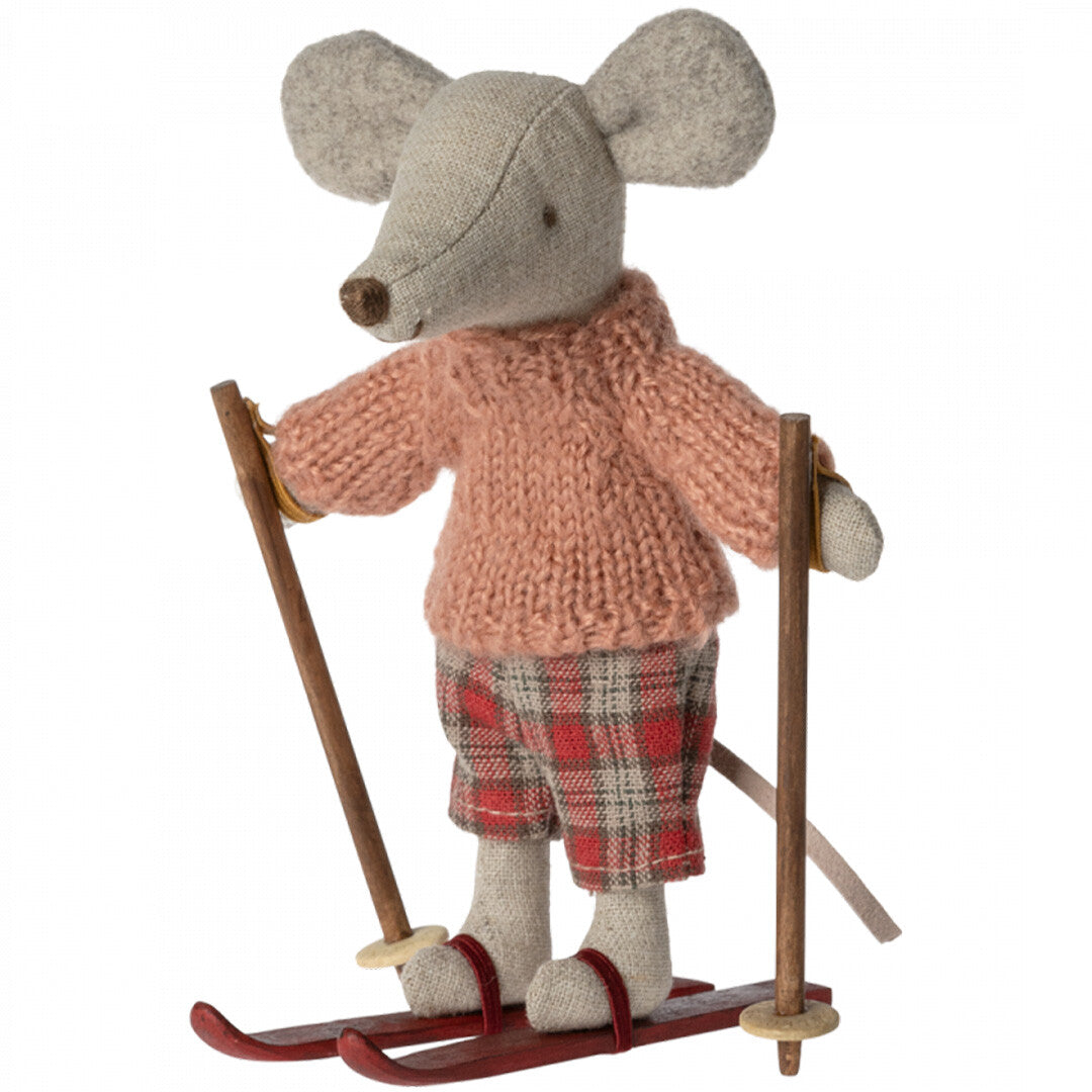 maileg knuffelmuis grote zus op ski's - 13 cm | 17-3211-00 | 0