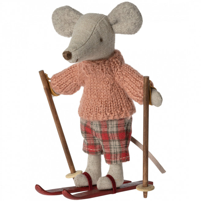 maileg knuffelmuis grote zus op ski's - 13 cm | 17-3211-00 | 0