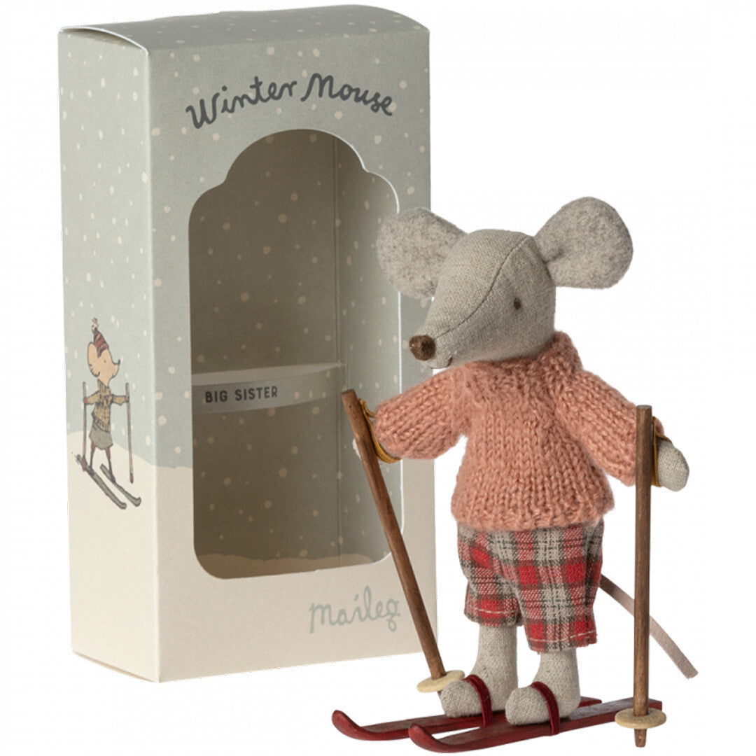 maileg knuffelmuis grote zus op ski's - 13 cm | 17-3211-00 | 2