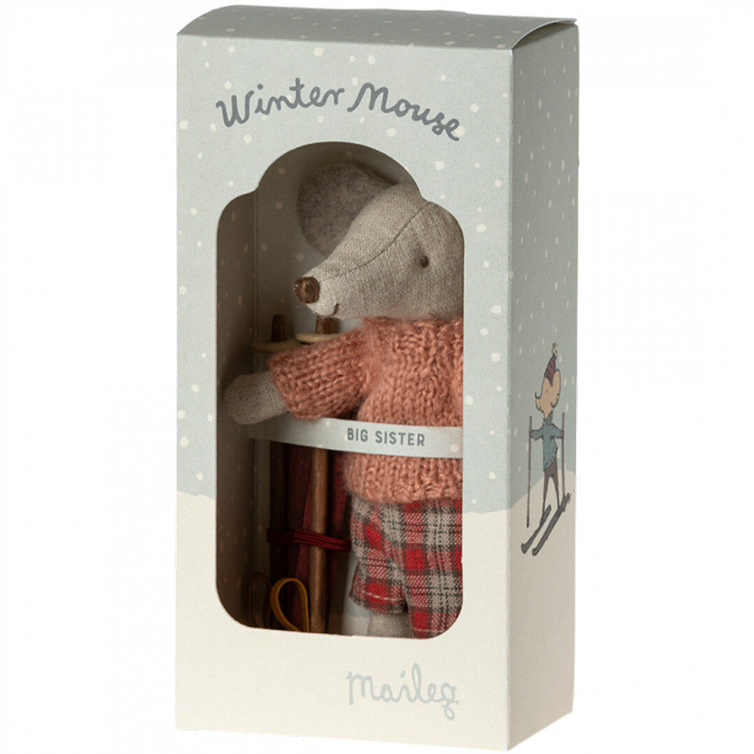 maileg knuffelmuis grote zus op ski's - 13 cm | 17-3211-00 | 3